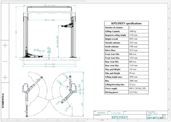 2 post lift KPX35EEV 0473 0713 0 02 X0  