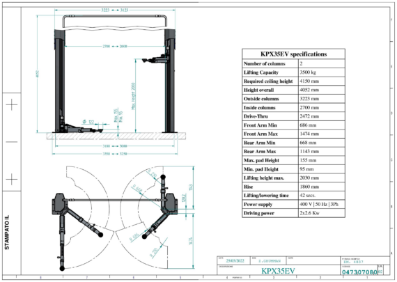 2 post lift KPX35EV TD 0473 0708 0 02 X0  