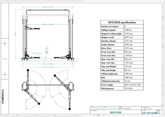 2 post lift KPX32ER TD 0473 0709 0 02  