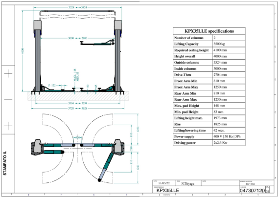 2 post lift KPX35LLE TD 0473 0712 0 02  