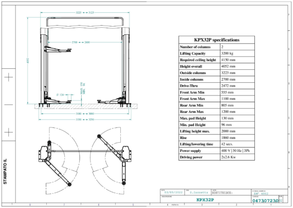 2 post lift KPX32P TD 0473 0723 0 02  