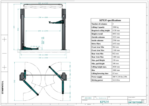 2 post lift KPX35 TD 0473 0700 0 02  