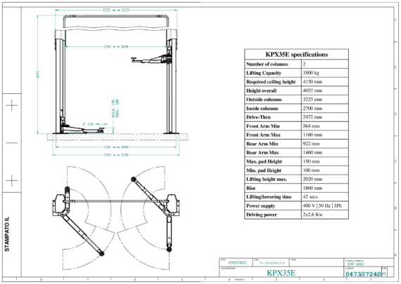 2 post lift KPX35E TD 0473 0724 0 02  