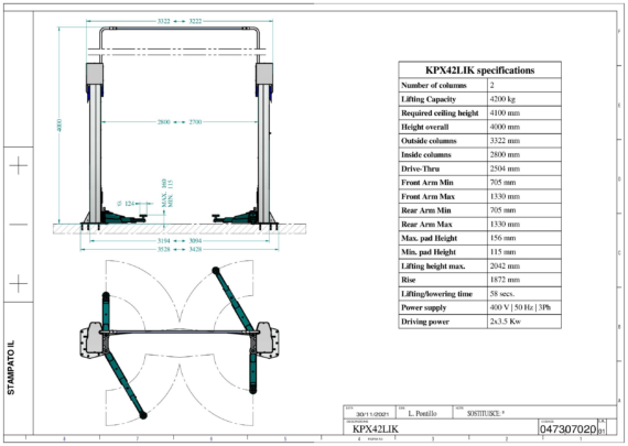 2 post lift KPX42LIK TD 0473 0702 0 01  2022 