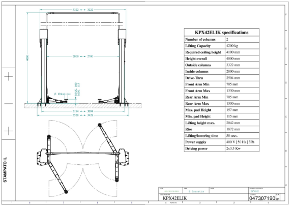 2 post lift KPX42ELIK TD 0473 0719 0 01  2022 