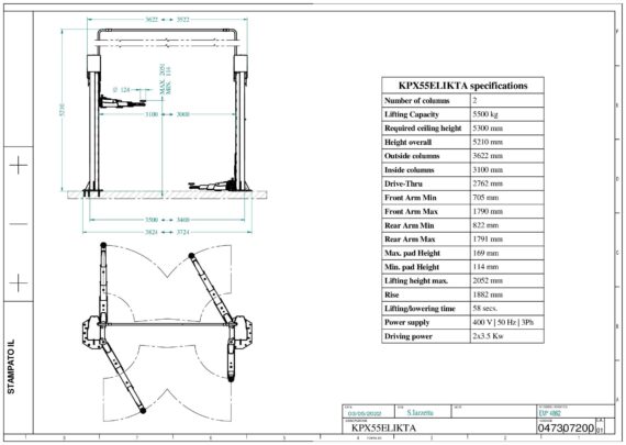 2 post lift KPX55ELIKTA TD 0473 0720 0 01  2022 