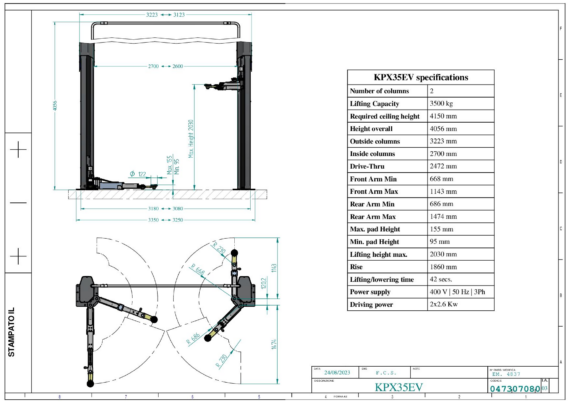 2 post lift KPX35EEV 0473 0708 0 03  
