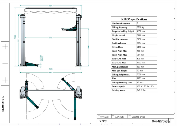 2 post lift KPE32 TD 0474  01  2023 