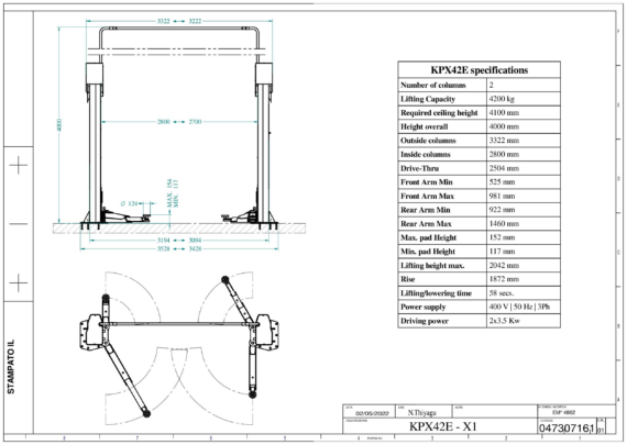 2 post lift KPX42E TD 0473  01  2023 