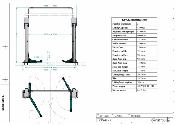 2 post lift KPX42 TD 0473 01 2023