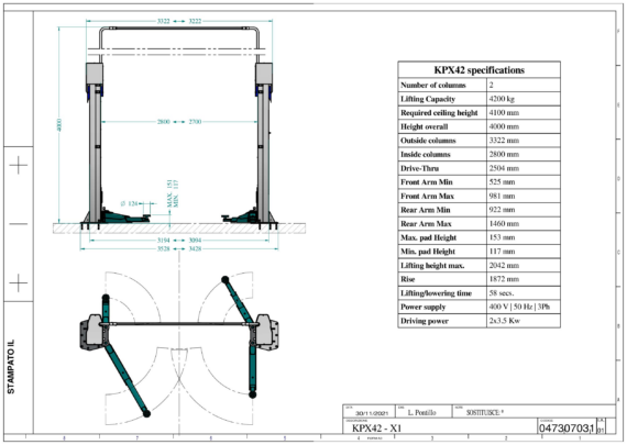 2 post lift KPX42 TD 0473  01  2023 