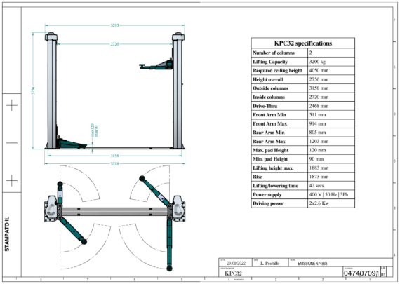 2 post lift KPC32 TD 0474  01  2023 