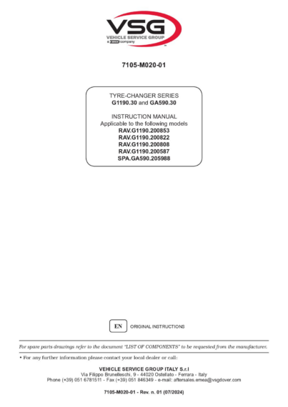 Tyre changer RAVG1190 SPAGA590 IM 7105 M020 01 VSG rev01  