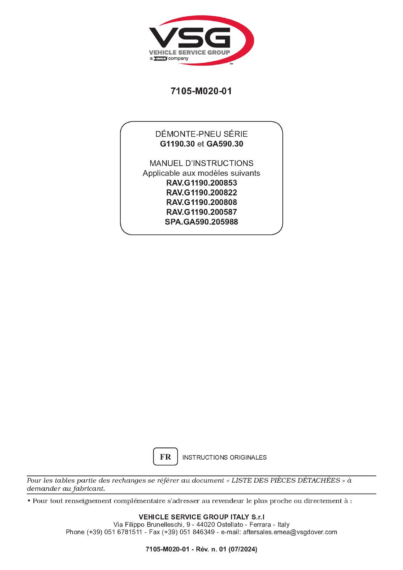 Tyre changer RAVG1190 SPAGA590 IM 7105 M020 01 VSG rev01  