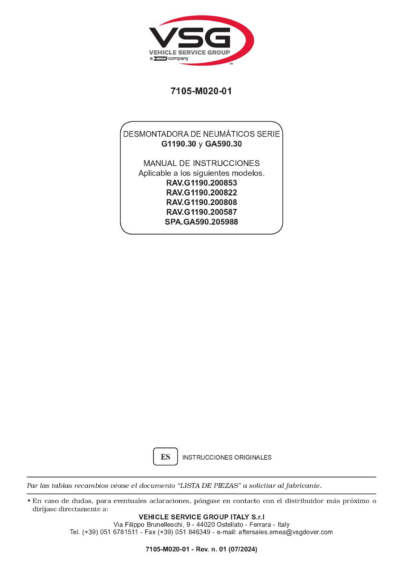 Tyre changer RAVG1190 SPAGA590 IM 7105 M020 01 VSG rev01  