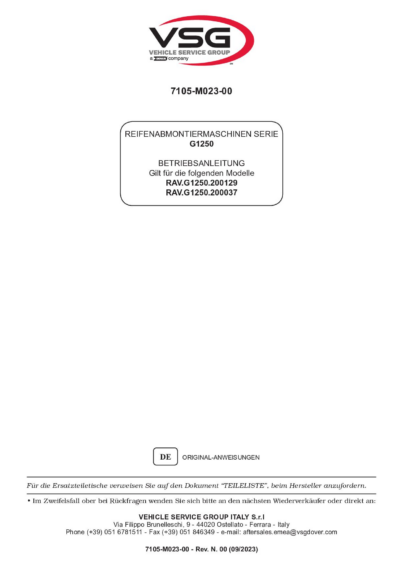 Tyre changer RAVG1250 IM 7105 M023 00 VSG rev00  