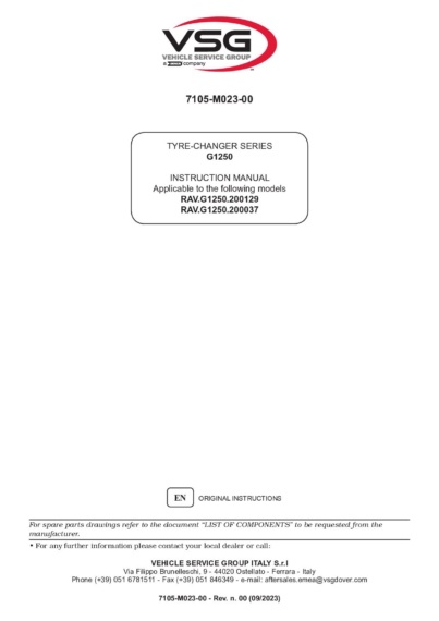 Tyre changer RAVG1250 IM 7105 M023 00 VSG rev00  
