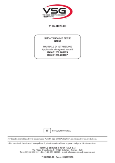 Tyre changer RAVG1250 IM 7105 M023 00 VSG rev00  