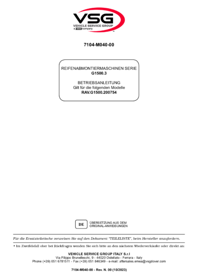Tyre changer RAVG1500 IM 7104 M040 00 VSG rev00  2023 