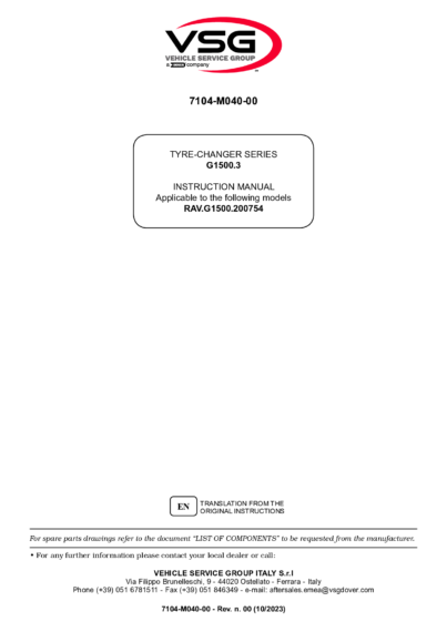 Tyre changer RAVG1500 IM 7104 M040 00 VSG rev00  2023 