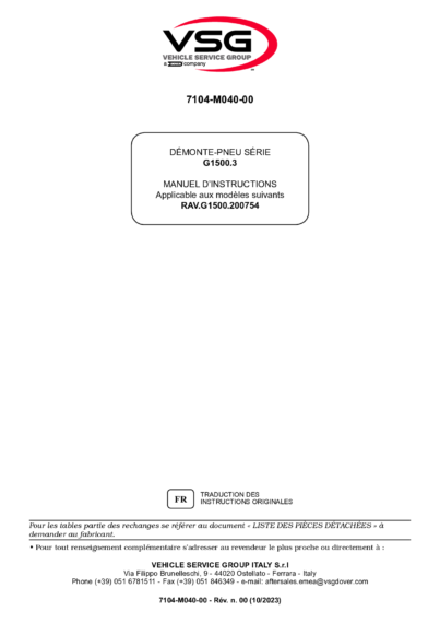 Tyre changer RAVG1500 IM 7104 M040 00 VSG rev00  2023 