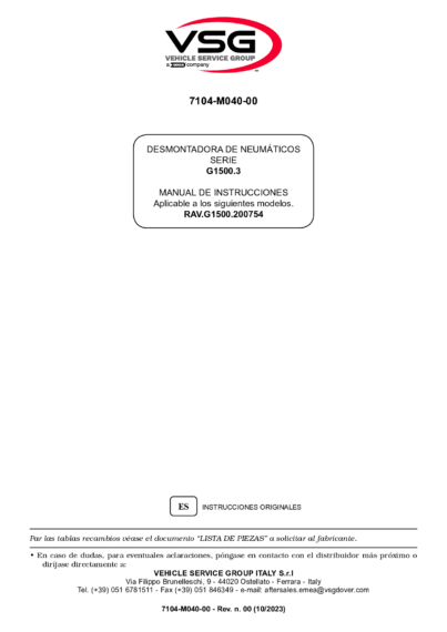Tyre changer RAVG1500 IM 7104 M040 00 VSG rev00  2023 