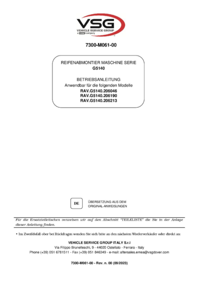 Tyre changer RAVG5140 IM 7300 M061 00 VSG rev00  