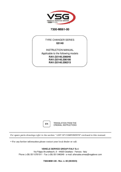 Tyre changer RAVG5140 IM 7300 M061 00 VSG rev00  