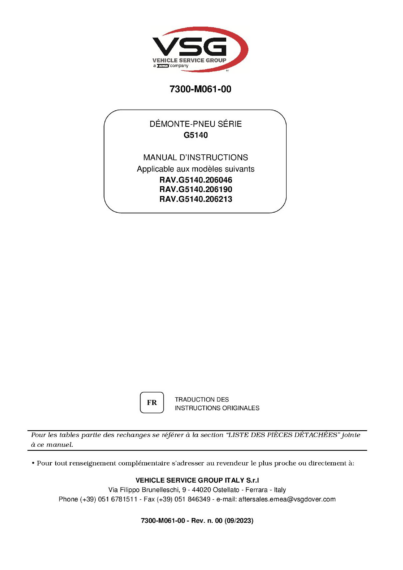 Tyre changer RAVG5140 IM 7300 M061 00 VSG rev00  
