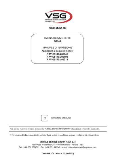 Tyre changer RAVG5140 IM 7300 M061 00 VSG rev00  