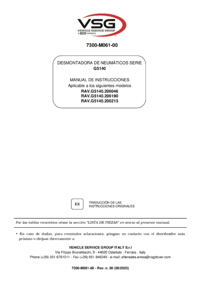 Tyre changer RAVG5140 IM 7300 M061 00 VSG rev00  