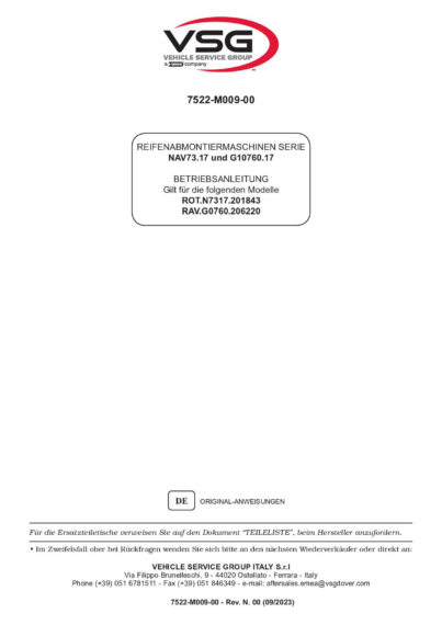 Tyre changer ROTNAV7317 RAVG1076017 IM 7522 M009 00 VSG rev00  