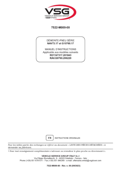 Tyre changer ROTNAV7317 RAVG1076017 IM 7522 M009 00 VSG rev00  