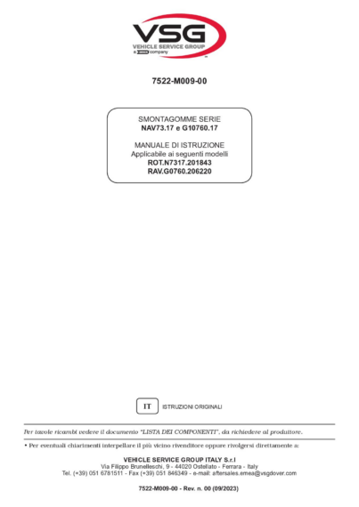 Tyre changer ROTNAV7317 RAVG1076017 IM 7522 M009 00 VSG rev00  