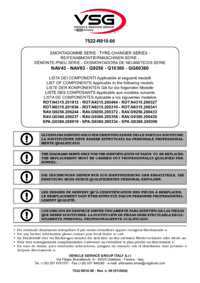 Tyre changer ROTN4315 ROTN6315 RAVG9256 RAVG0360 SPAG0360 SP 7522 R010 00 VSG rev00 multi 2
