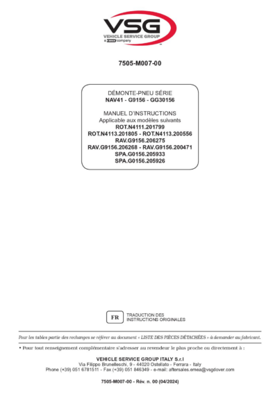 Tyre changer ROTN4111 N4113–RAVG9156 SPAG0156 IM 7505 M007 00 VSG rev00  