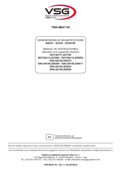 Tyre changer ROTN4111 N4113–RAVG9156 SPAG0156 IM 7505 M007 00 VSG rev00  