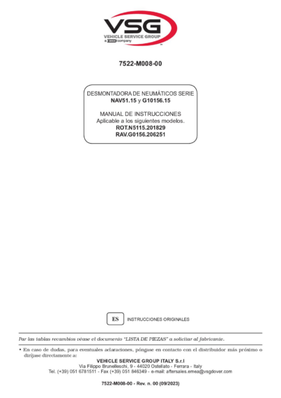 Tyre changer ROTN51–RAVG10156 IM 7522 M008 00 VSG rev00  