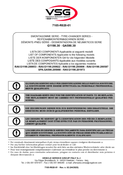 Tyre changers RAVG1190 SPAGA590 SP 7105 R020 01 VSG rev02 multi 