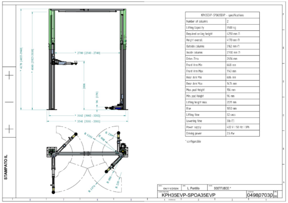 2 post lifts KPH35EVP SPOA35EVP TD 049807030 2024 