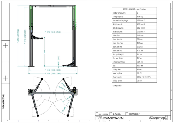2 post lifts KPH35M SPOA35M TD 049807060 2024 