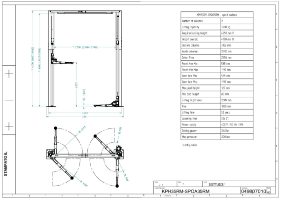 2 post lifts KPH35RM SPOA35RM TD 049807010 2024 