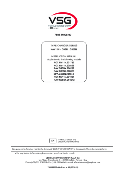 Tyre changer ROTNV11N–RAVG96NX SPAG526N IM 7505 M008 00 VSG rev02  