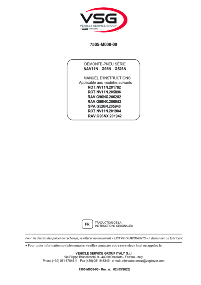 Tyre changer ROTNV11N–RAVG96NX SPAG526N IM 7505 M008 00 VSG rev02  