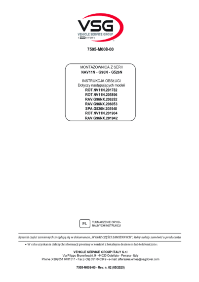 Tyre changer ROTNV11N–RAVG96NX SPAG526N IM 7505 M008 00 VSG rev02 pl 