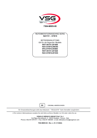 Tyre changer ROTN101–RAVGTB16 SPAGTB16 IM 7504 M005 00 VSG rev01 2024