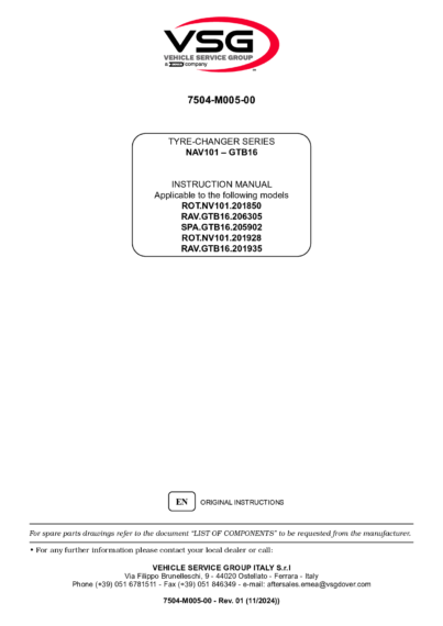 Tyre changer ROTN101–RAVGTB16 SPAGTB16 IM 7504 M005 00 VSG rev01 2024
