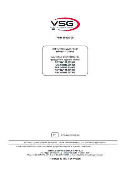 Tyre changer ROTN101–RAVGTB16 SPAGTB16 IM 7504 M005 00 VSG rev01 2024