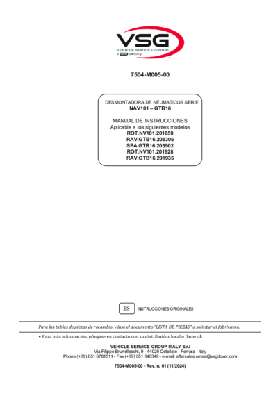 Tyre changer ROTN101–RAVGTB16 SPAGTB16 IM 7504 M005 00 VSG rev01 2024