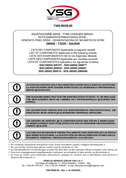 Tyre changer RAVG8945 SPAG8945 SP 7300 R058 00 VSG rev01 multi 